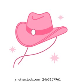 Pink core Cowboy hat. Cowboy western and wild west theme concept. Hand drawn vector illustration. Doodle icon. Pink cowgirl hat