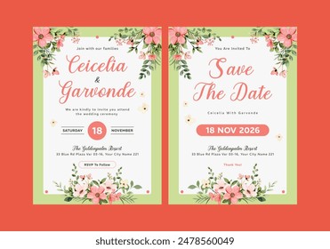 Pink Corel Wedding Invitation Template Card