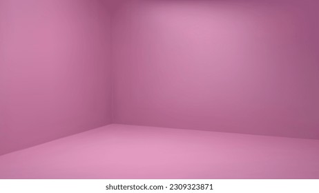 Pink corner studio room with empty floor for product display vector backdrop. 3d render angle interior presentation mock up template. Clean modern shoot decoration for portfolio design and advertising