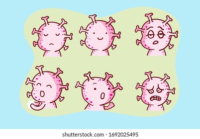 Pink Coronavirus, Flat Character Cartoons Set