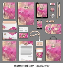 Pink Corporate identity template set. Business stationery mock-up with logo. Branding design. 