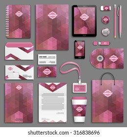 Pink Corporate identity template set. Business stationery mock-up with logo. Branding design. 