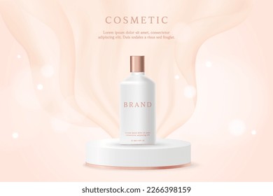 Pink cosmetic 3d ads background with a product podium.