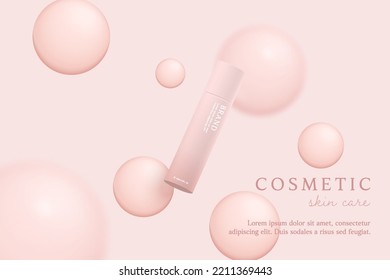 Fondo 3d cosmético rosado con gota de burbuja líquida.