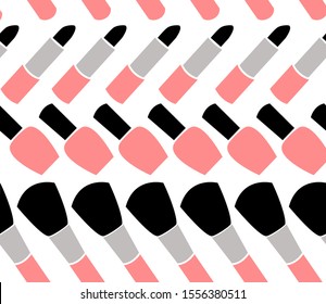 Pink cosmetic pattern (nail polish, cosmetic brush, lipstick)