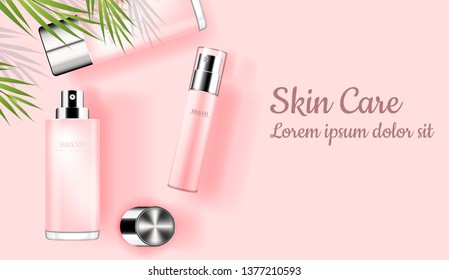 Pink cosmetic set template, top view