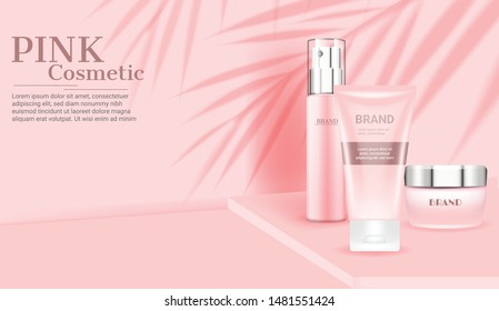 Pink cosmetic skincare set template