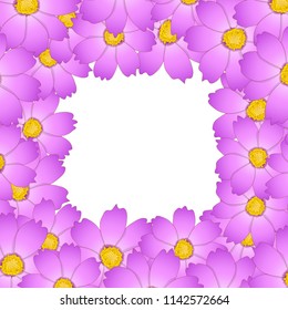 Pink Cosmos Flower Border. Vector Illustration.