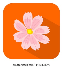 Pink Cosmos Flower Flat Icon with shadow on orange background. Vector Icon - Vector 