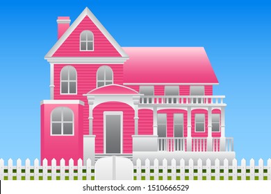 Pink Cottage House graphic vector