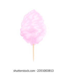 Pink cotton candy isolated on white background. Vector cartoon illustration. Sweet food icon.