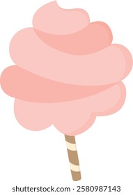 Pink cotton candy isolated on white background. Illustration with traditional sweets on a stick