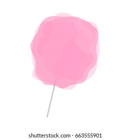 Pink cotton candy isolated on white background. Transparent candy floss on grey stick.