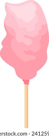 Pink cotton candy on a stick illustration. Sweet sugary snack at a fair. Treats and desserts vector illustration.