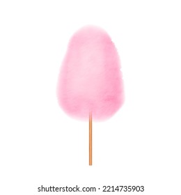 Pink cotton candy. Realistic sugar cloud with wooden sticks isolated on white background. Delicious festive sweet treat for kids. 3d vector illustration