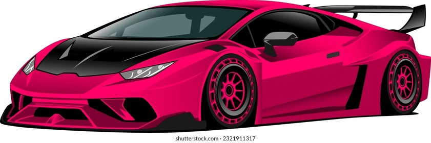 pink coupe supercar performance style sports car widebody lowered front side wheels view vector illustration