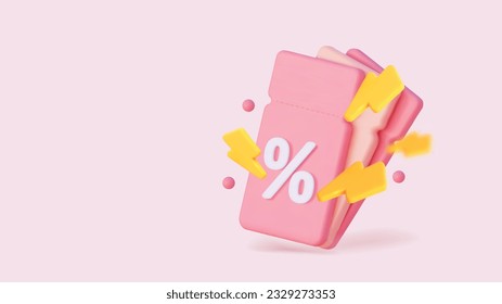 Pink coupon. For additional discounts. Premium 3D vector illustration. For big sales and profitable online purchases. In pastel pink tones