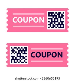 Pink coupons with QR code on white background cartoon vector illustration