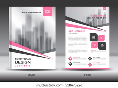 Pink Cover Annual report brochure flyer template creative design, Front and inside page layout, infographics vector