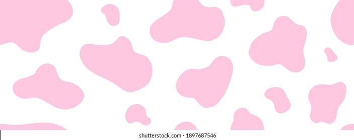 Pink cow seamless pattern. Vector long abstract background with repeated hand drawn stains on a white background