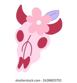 Pink Cow Skull with Flower Illustration  