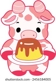 Pink Cow Strawberry Milk Vector Icon. Pink cute dairy calf cow farm animal. Cute funny cow pink character design.