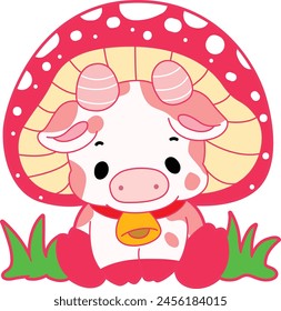 Pink Cow Strawberry Milk Vector Icon. Pink cute dairy calf cow farm animal. Cute funny cow pink character design.