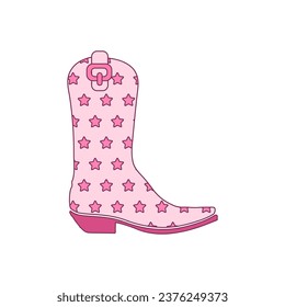 Pink cowboy boot with girlish starry ornament decor. Cute Cowgirl's shoes.