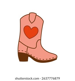 Pink Cowboy Boot with Red Heart Western Style Illustration