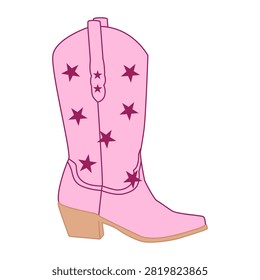 Pink cowboy boot with star embroidery for cowboy party on white background
