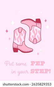 Pink Cowboy Boots with Fun Text for Greeting Cards