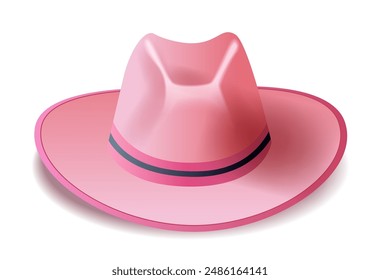 Pink cowboy hat with black band isolated on white background Western fashion accessory