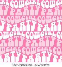 Pink cowboy western seamless pattern with vintage lettering text - Cowgirl patry. Flat vector illustration.