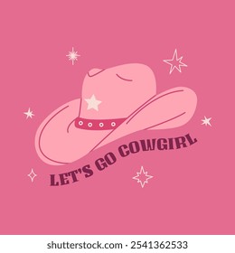 Pink cowgirl boots with ornament. Trendy phrase print, party poster Cowboy western and wild west theme. Hand drawn vector illustration