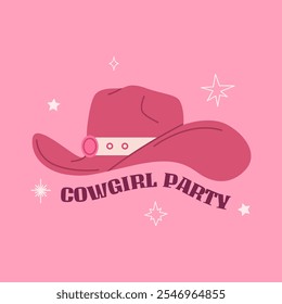 Pink cowgirl boots with ornament. Trendy phrase print, party poster Cowboy western and wild west theme. Hand drawn vector illustration