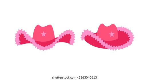 Pink cowgirl hat with star on isolated background. Vector flat illustration in party disco cowboy concept