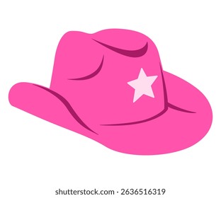 Pink cowgirl hat with white star design vector illustration. Clipart image isolated on background.