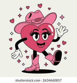 Pink Cowgirl Heart Cartoon Illustration