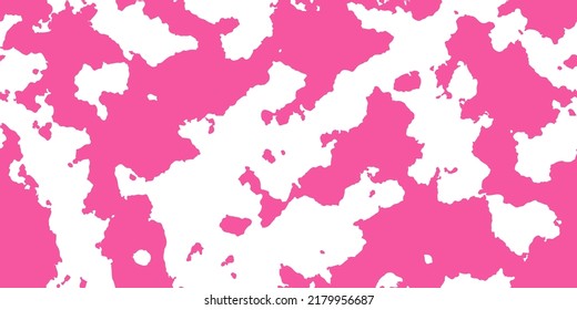 Pink cowhide with white spots as a seamless pattern. Spotted vector background. Animal print. Panda, dalmatian or appaloosa horse skin texture.