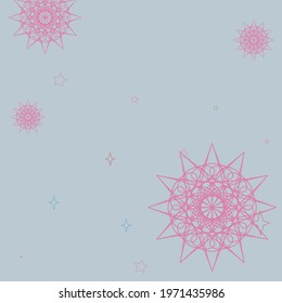 Pink Cozy Sky Christmas Colorful Background. Mystery White Blue Red Luxury Ornament. New Year Green Pastel Mandala Holiday Chaotic Design Pic. Snowflake Print Winter Stars Magic Grey Composition.
