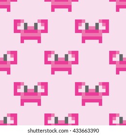 Pink crabs. Pixel art style seamless vector pattern