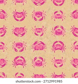 Rosa Krabben im Sand-Hintergrundmuster. Perfekt für Stoff, Tapete, Scrapbooking und Schreibwaren. Oberflächenstrukturplan