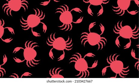 pink crabs silhouette pattern on black background,vector illustration