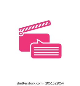 Pink cracker with dialogue on a white background. Can be used as an icon. Concept of subtitles.