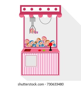 pink crane game play machine for doll on white background