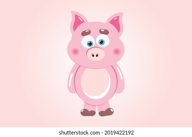 Pink crazy pig standing on the pink background