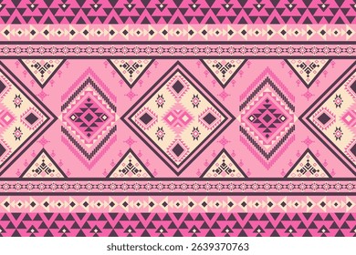 Pink and cream ethnic boho seamless pattern. Native American, Navajo pattern, tribal vector texture. Aztec ornament. Design for black ground Capet , curtains, blankets, Used in design for clothing.