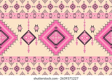 Pink and cream ethnic boho seamless pattern. Native American, Navajo pattern, tribal vector texture. Aztec ornament. Design for black ground Capet , curtains, blankets, Use in design for clothing.