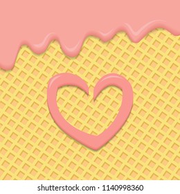 Pink cream melted on wafer background. Vector Illustration