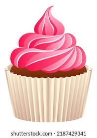 Pink cream swirl dessert. Sweet cupcake icon